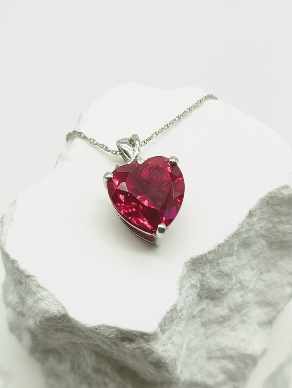 Sterling Silver Helzberg Diamond Lab Created Ruby Heart Pendant Necklace